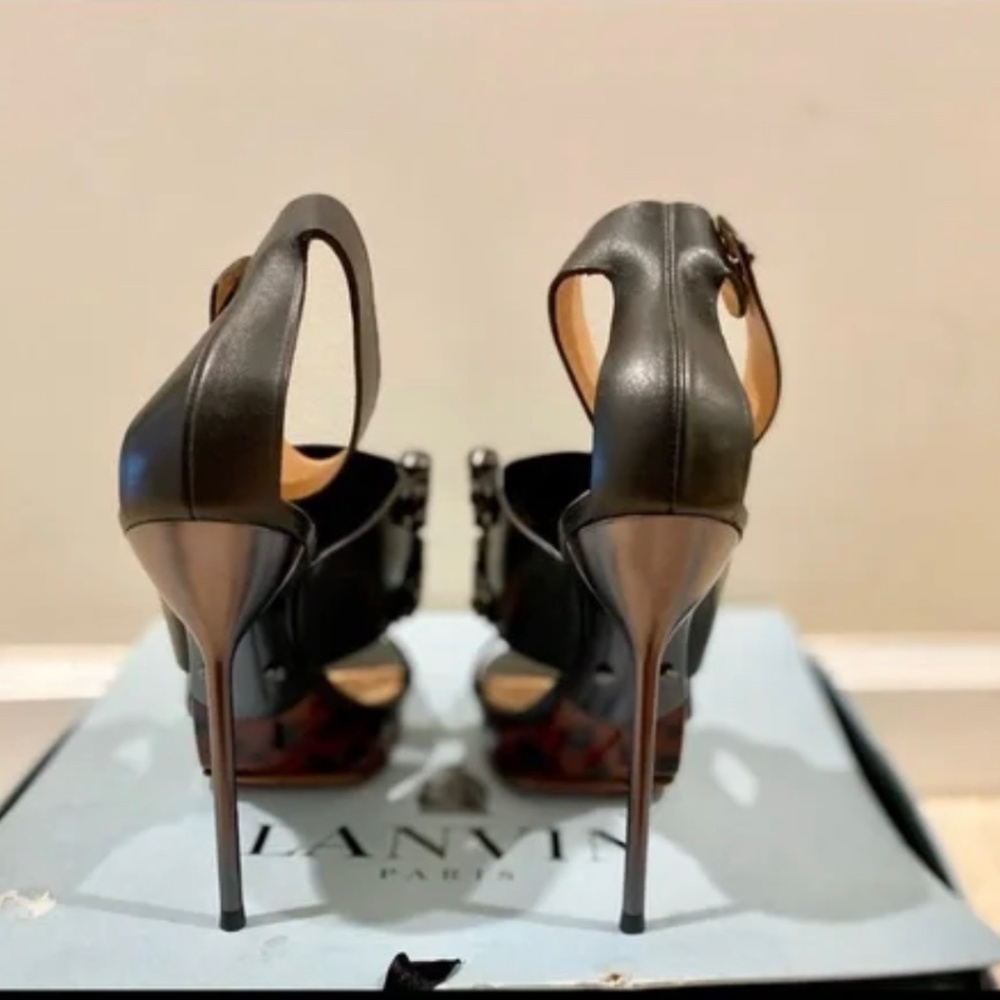 Lanvin Auth 8 US 38 EU Black Leather Heels Shoes Pumps Platforms Runway Auth - Picture 4 of 4